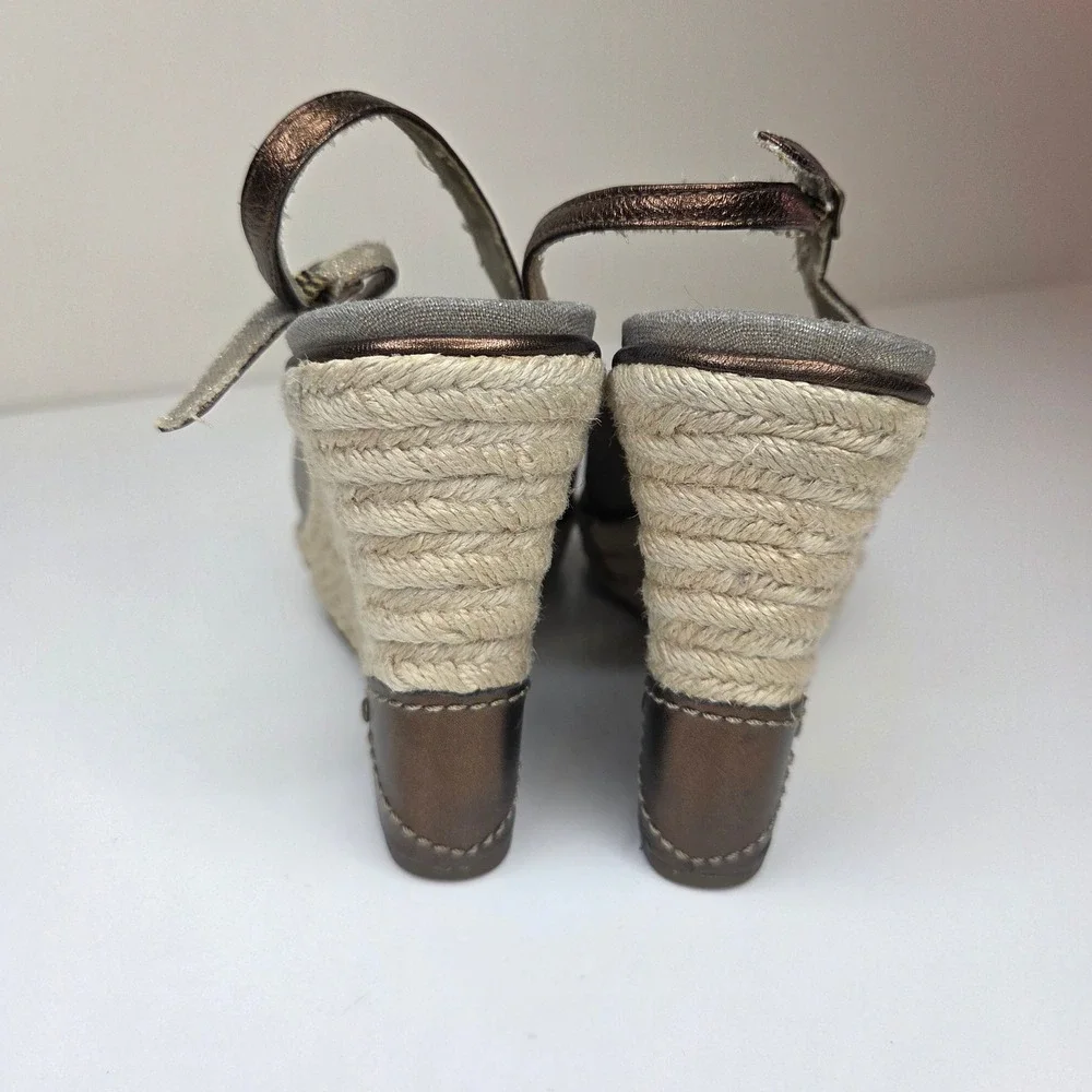 Cole Haan G Series Metallic Gold Canvas Espadrille Wedge Slingback Sandals 7B